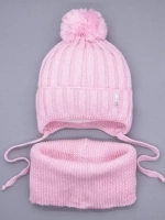 Шапка для девочек осенняя и снуд, розовая