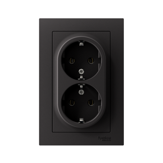 Розетка 2-м СП AtlasDesign 16А IP20 с заземл. в сборе карбон SE ATN001024