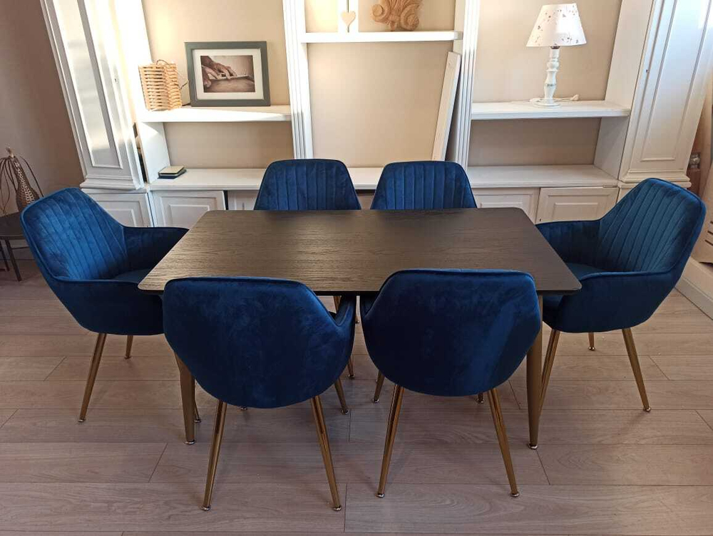 Обеденная группа стол ФАВОРИТ “FAVORITE” + 6 синих кресел Кристи “CHRISTY”