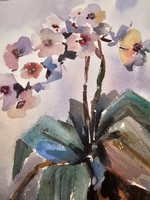 Картина авторская акварельная в паспарту 30х40 см на стену для интерьера "Орхидея"