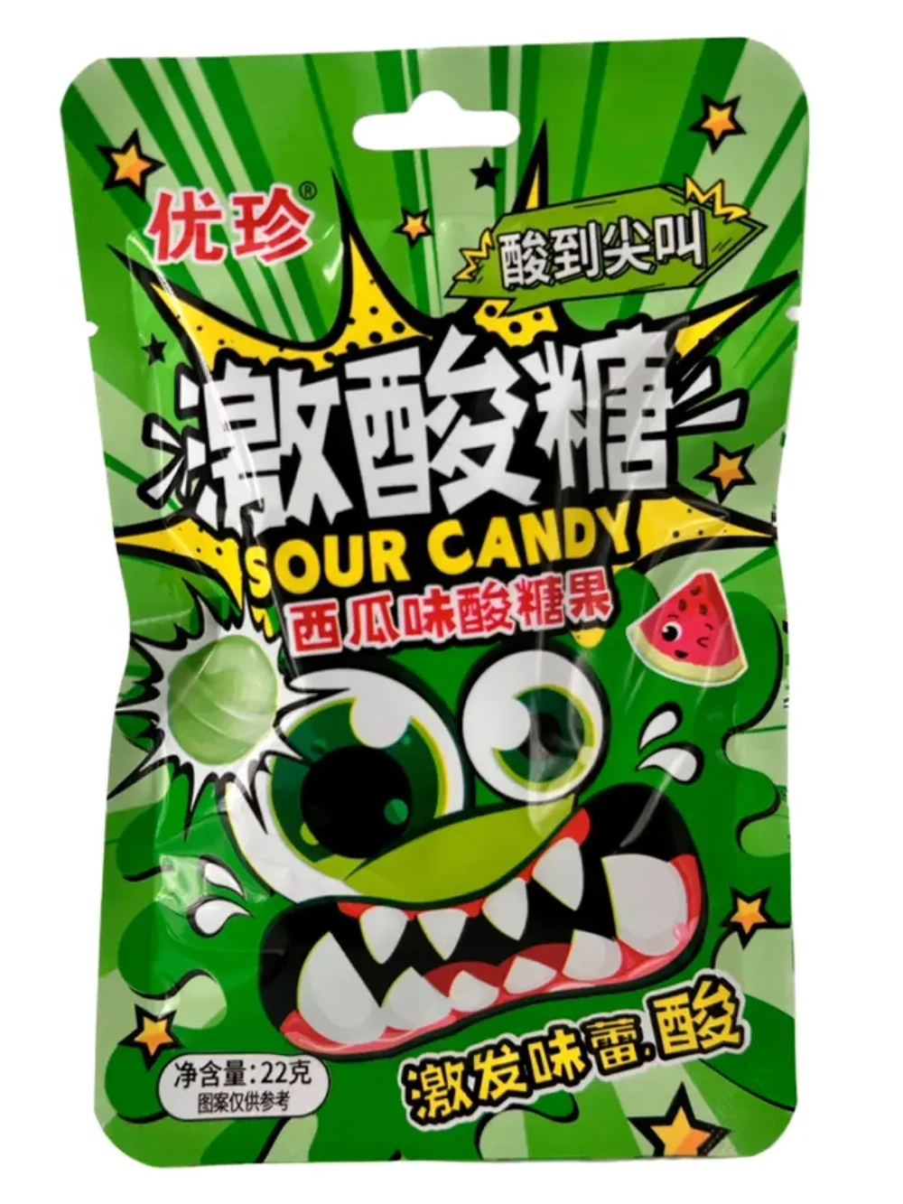 Кислая карамель с шипучкой со вкусом Арбуза 22 г * 20 шт