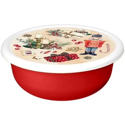 Миска Modena 1,2л с крышкой с декором Игрушки, Красный