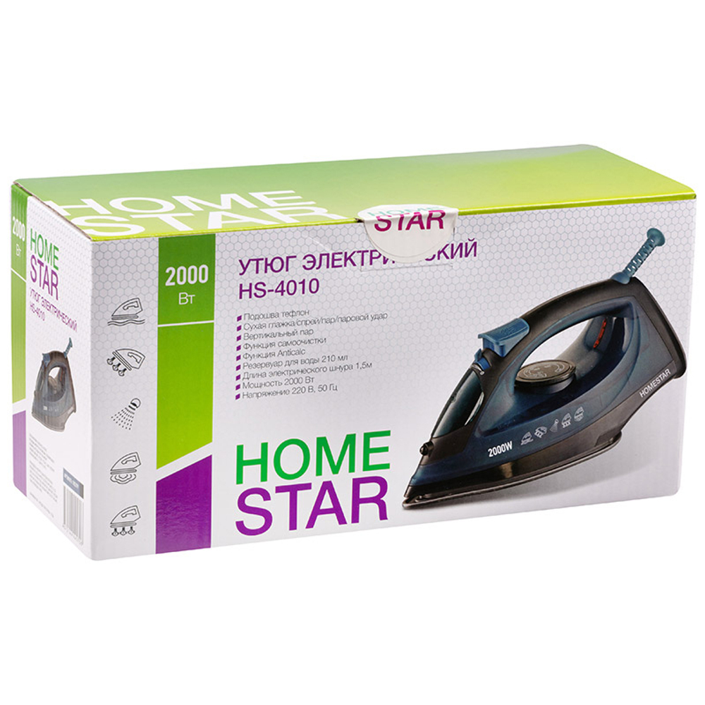 Утюг HOMESTAR HS-4010 тефлоновая подошва 2000Вт, черный