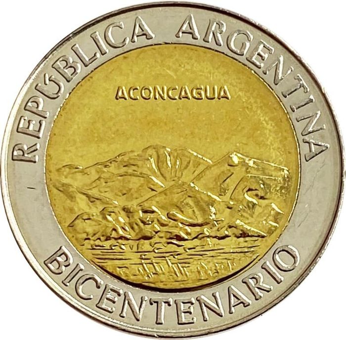 1 песо 2010 Аргентина «200 лет Аргентине: вулкан Аконкагуа»