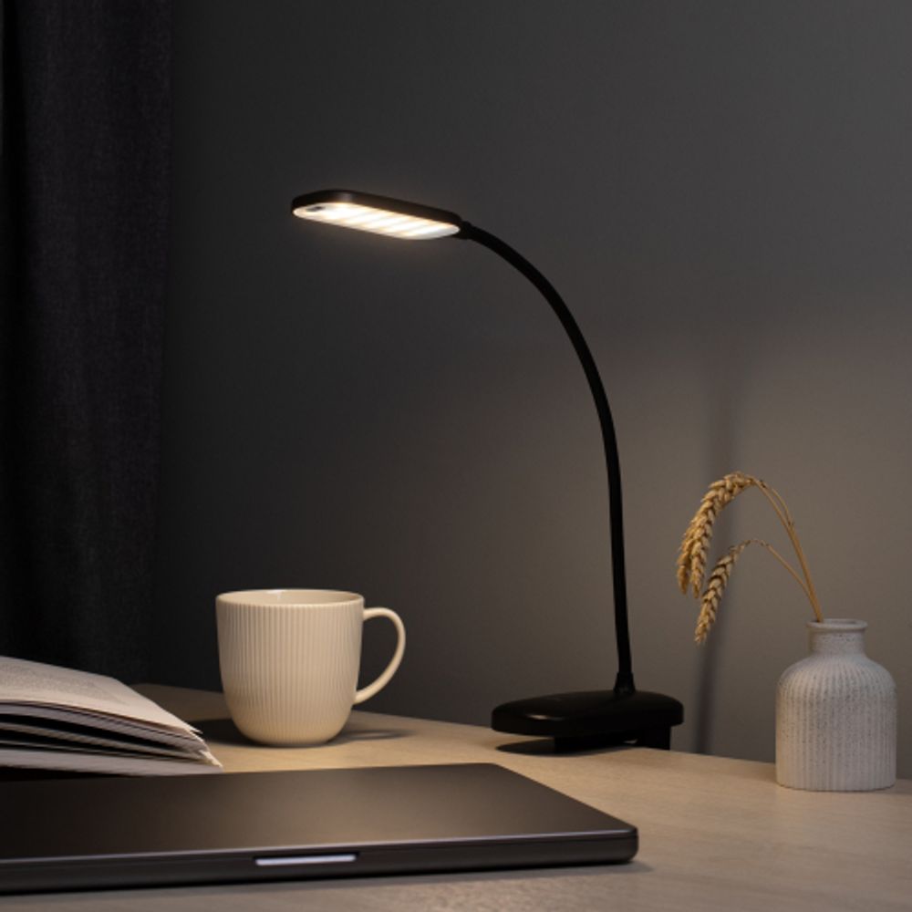 Настольный светильник ЭРА NLED-525-6W-BK светодиодный аккумуляторный на прищепке черный