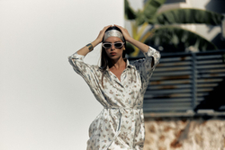 Шелковое платье Mollen Подсолнухи жемчужно-белое