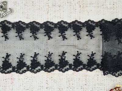 Вышивка на сетке, ш. 9 см, чёрный