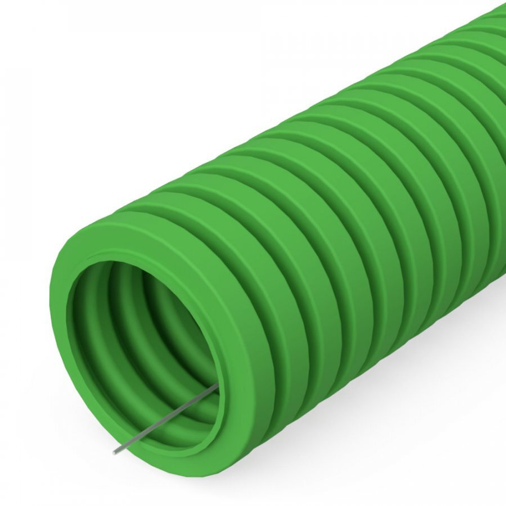 Труба гофрированная ПВХ лёгкая 350 Н зелёная с/з d20 мм (100м) Промрукав