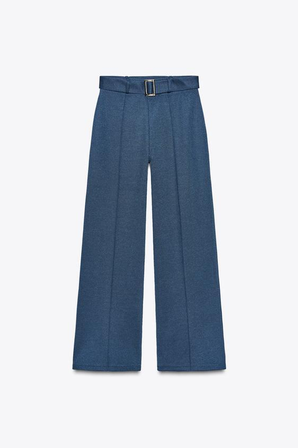 ZARA БРЮКИ ИЗ САРЖИ С ДЕКОРАТИВНОЙ СТРОЧКОЙ И РЕМНЕМ, ИНДИГО