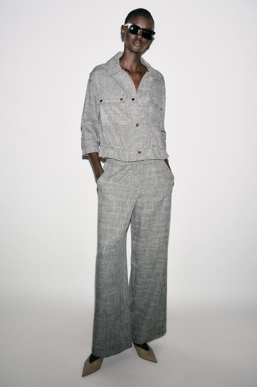 ZARA ШИРОКИЕ БРЮКИ, СЕРЫЙ МЕЛАНЖ