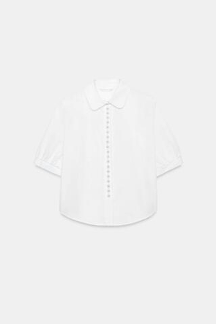 ZARA РУБАШКА ИЗ ПОПЛИНА С ЖЕМЧУГОМ, БЕЛЫЙ