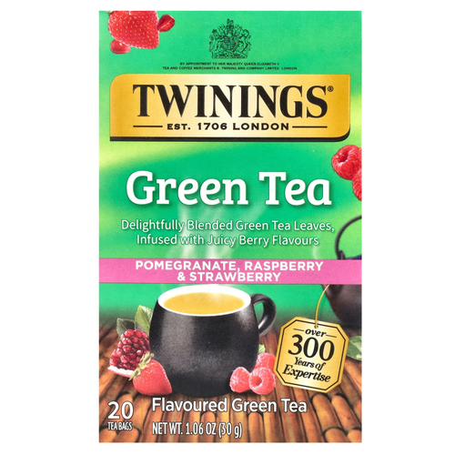 Twinings, зеленый чай, гранат, малина и клубника, 20 чайных пакетиков, 30 г (1,06 унции)