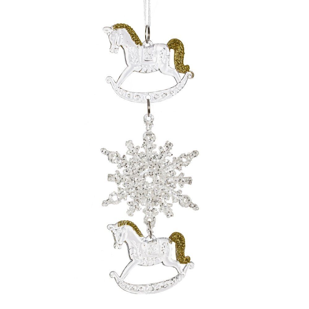 GAEM Украшение новогоднеe подвеска"Снежинка с лошадками", L6,5 W0,5 H18 см