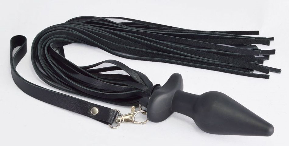 Черная анальная пробка с плетью