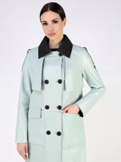 Кожаный тренч длинный с поясом плащ на осень