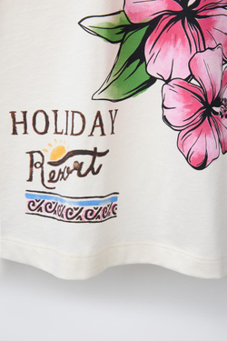 ZARA ФУТБОЛКА С ЦВЕТОЧНЫМ ПРИНТОМ, ЭКРЮ