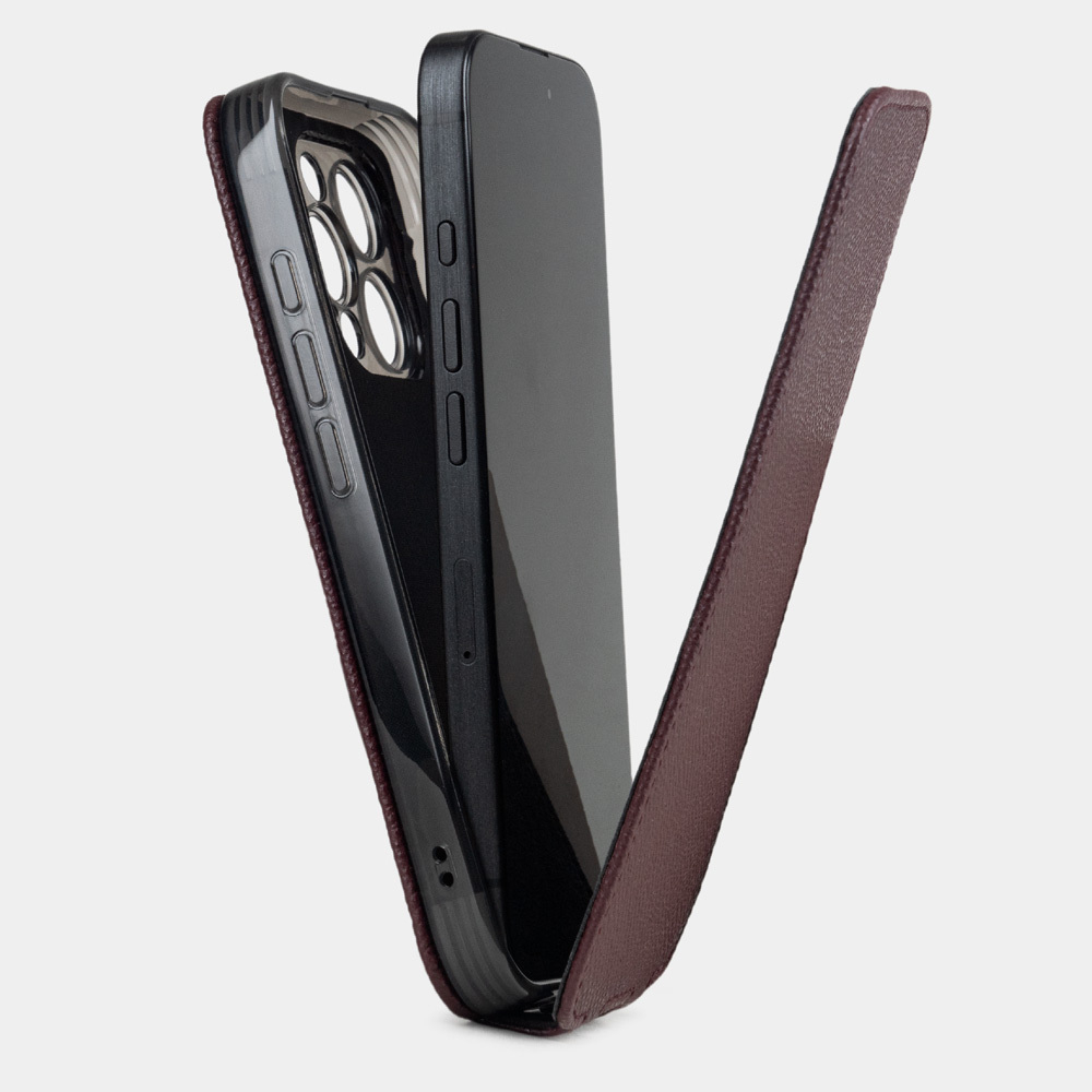 Чехол iPhone 16 Pro натуральная кожа сафьяно, бордового цвета