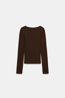 ZARA ФУТБОЛКА С ДЛИННЫМИ РУКАВАМИ, КОРИЧНЕВЫЙ