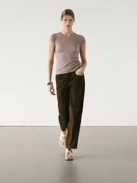 Massimo Dutti Футболка с рукавами реглан и блестящей окантовкой, цвет мальвы