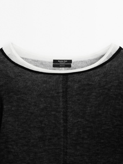 Massimo Dutti Двухслойный свитер из 100% тонкой шерсти, черный