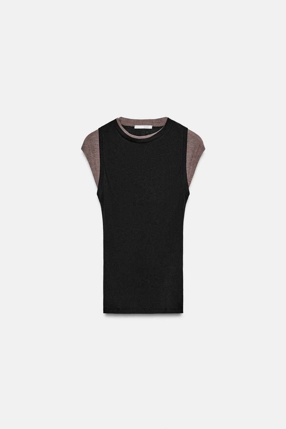 ZARA ТОП С ДВОЙНЫМ КОНТРАСТНЫМ ЭФФЕКТОМ, ЧЕРНЫЙ/КОРИЧНЕВЫЙ