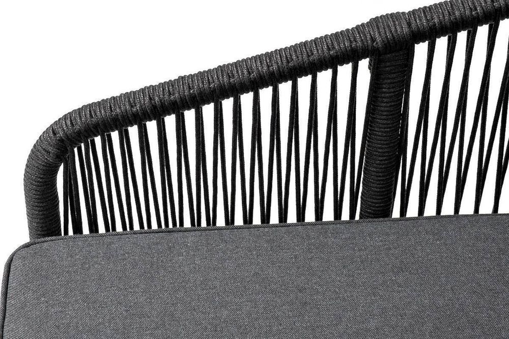 "Канны" диван модульный плетеный из роупа, каркас алюминий темно-серый (RAL7024) муар, роуп темно-серый круглый, ткань темно-серая 027