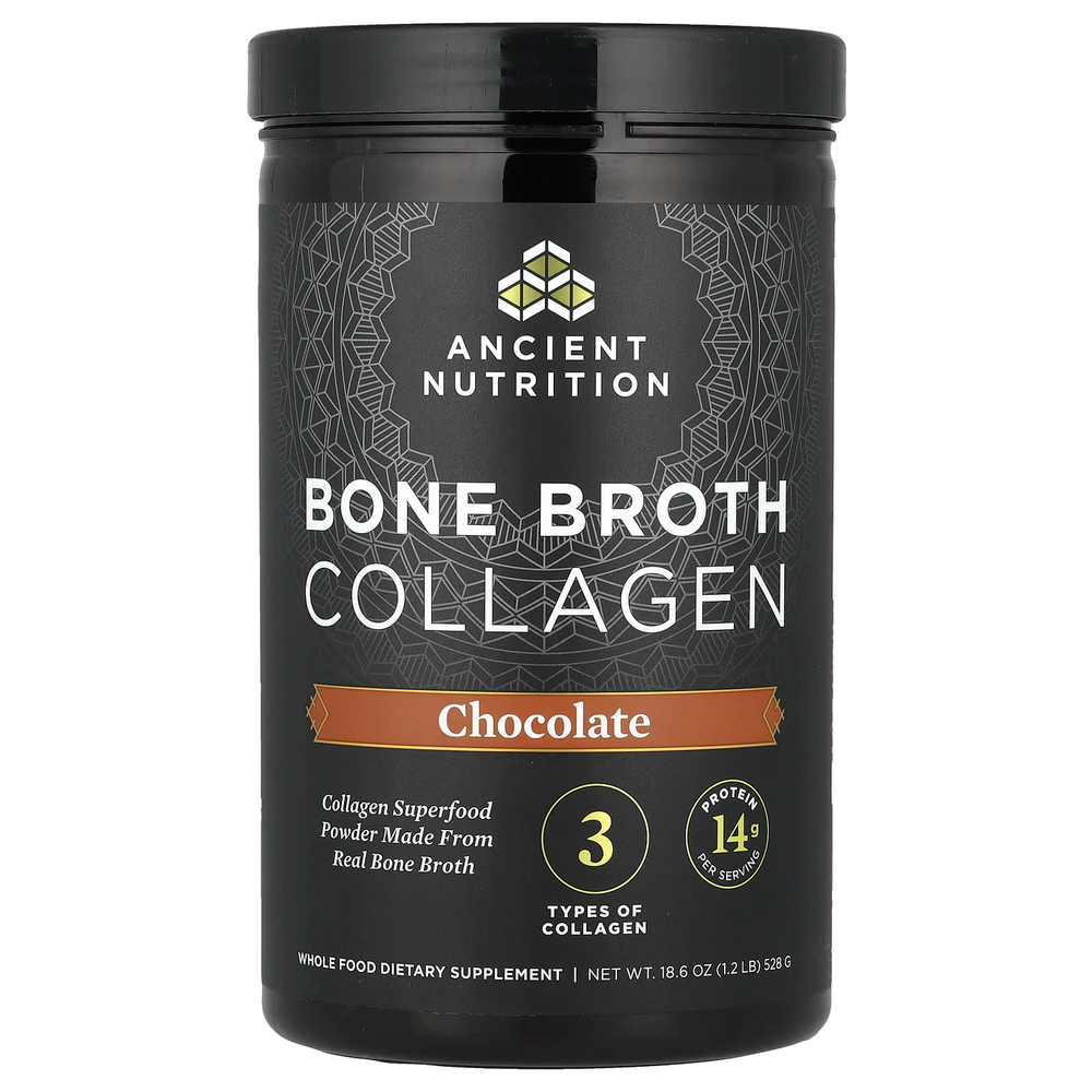 Ancient Nutrition, коллаген из костного бульона, со вкусом шоколада, 528 г (1,2 фунта)