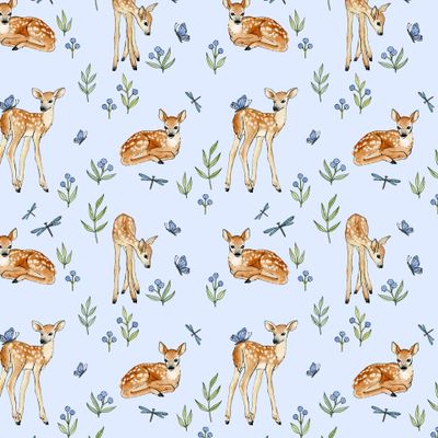 Baby deer on a blue background. Малыш олень на лугу