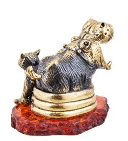 AM-3645 Фигурка «Бегемот и Кот - Держись Бро» (латунь, янтарь)
