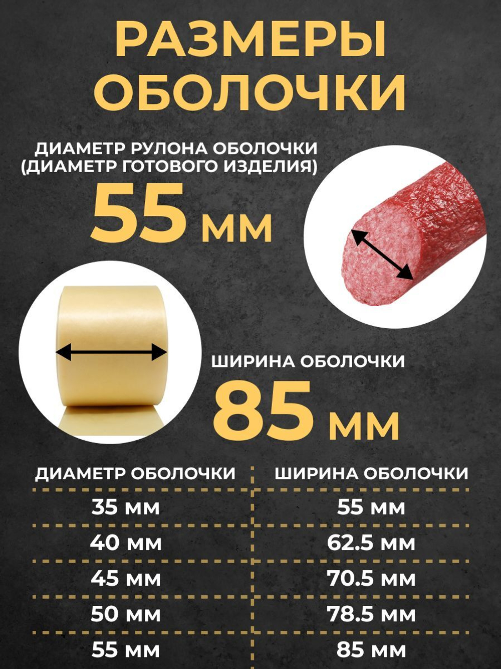 Коллагеновая оболочка для колбас натуральная 3,5 метра, 55 мм