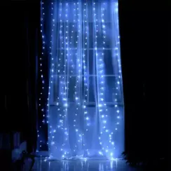 Занавес-роса 2.8×3 м. на крючках, пульт, IP20, серебристая нить, 300 белых LED, 8 режимов, USB, Luazon Lighting (4814716)