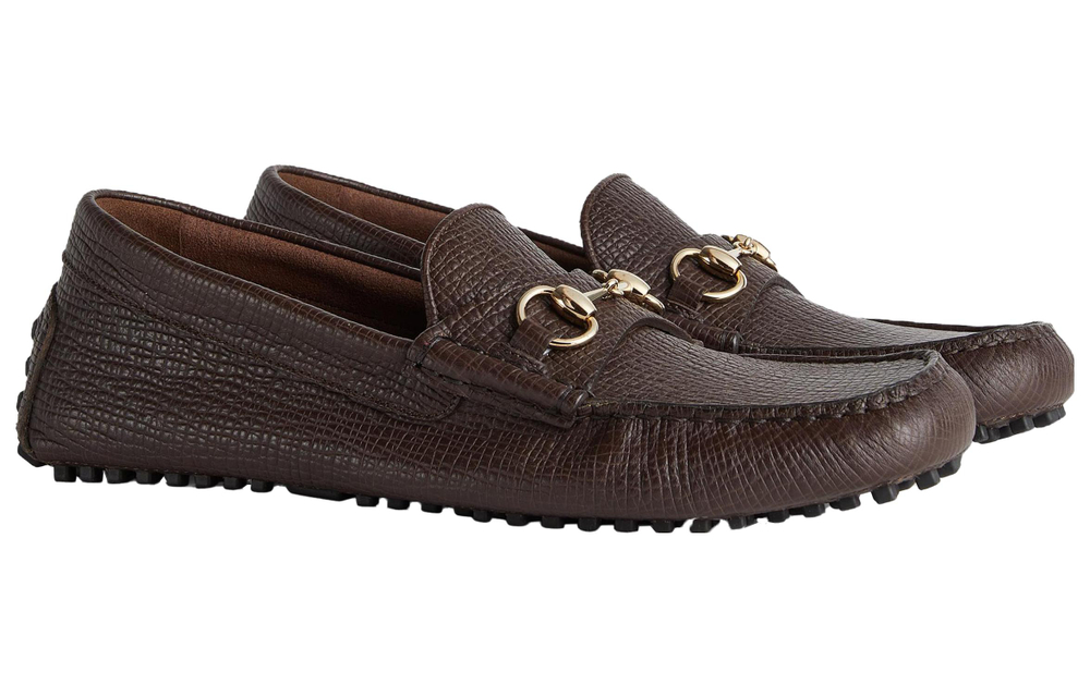 GUCCI Leather Horsebit Casual Shoes Men"s Dark Brown