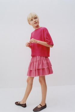 ZARA ЮБКА-ШОРТЫ ИЗ СМЕСОВОГО ЛЬНА С ВОЛАНАМИ, СВЕТЛАЯ ФУКСИЯ