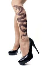 Колготки +size с принтом в виде кобры на левой ножке (Размер: XL-XXL-XXXL) (Цвет: бежевый)