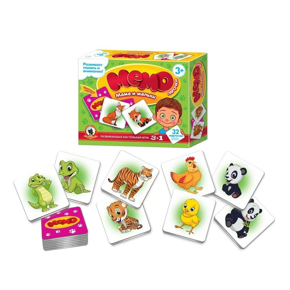 Игра настольная Мемо-Парочки Мама и малыш, от 3 лет, 32 карточки, Русский стиль, 02451
