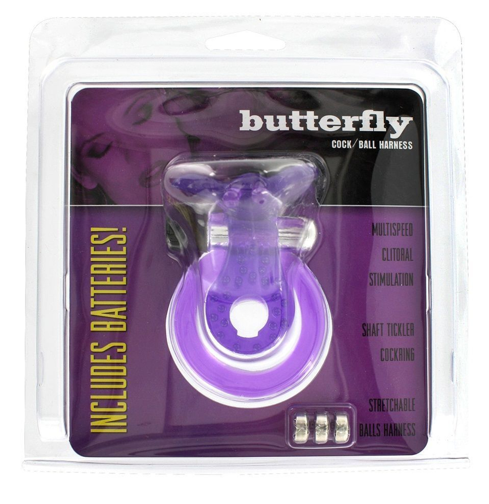 Эрекционное кольцо с вибрацией COCK&BALL RING BUTTERFLY JELLY VIBE (Цвет: фиолетовый)