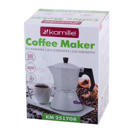 Кофеварка гейзерная 300 мл. 6 порций Kamille КМ 2517GR из алюминия с индукционным дном