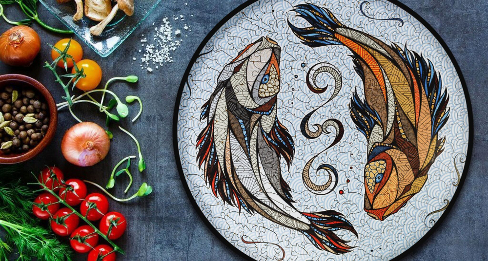 Деревянный, фигурный пазл EWA Карпы Кои (Рыбы) S 20x20 см