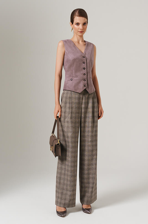 31074 Брюки женские (бежево-коричневая клетка)