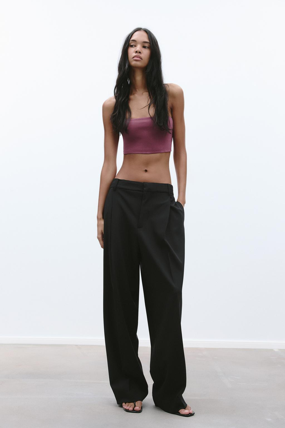 ZARA ТОП БАНДО В ТОНКИЙ РУБЧИК, БАКЛАЖАНОВЫЙ