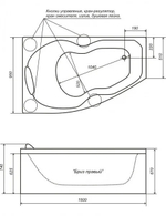 Ванна Бриз-правая 150х95 Экстра в комплекте (с сифоном) + каркас