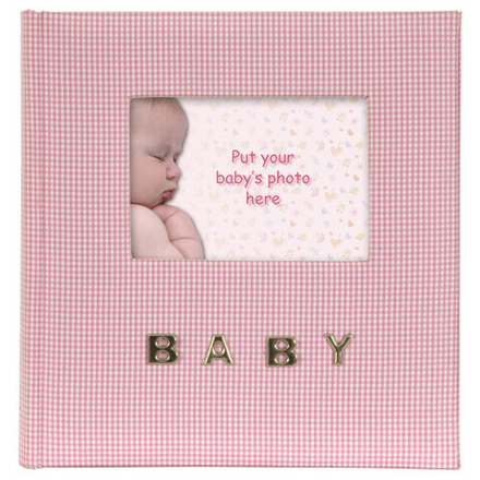 Innova Q9306337 Фотоальбом 100 фото 10*15 Детский розовый с клетчатой льняной обложкой , кармашки (
