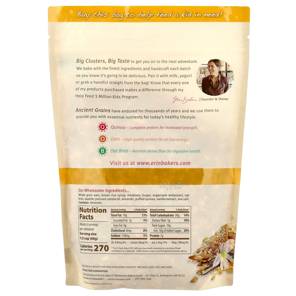Erin Baker's, гранола по-домашнему с традиционными злаками, ваниль, миндаль и киноа, 340 г (12 унций)