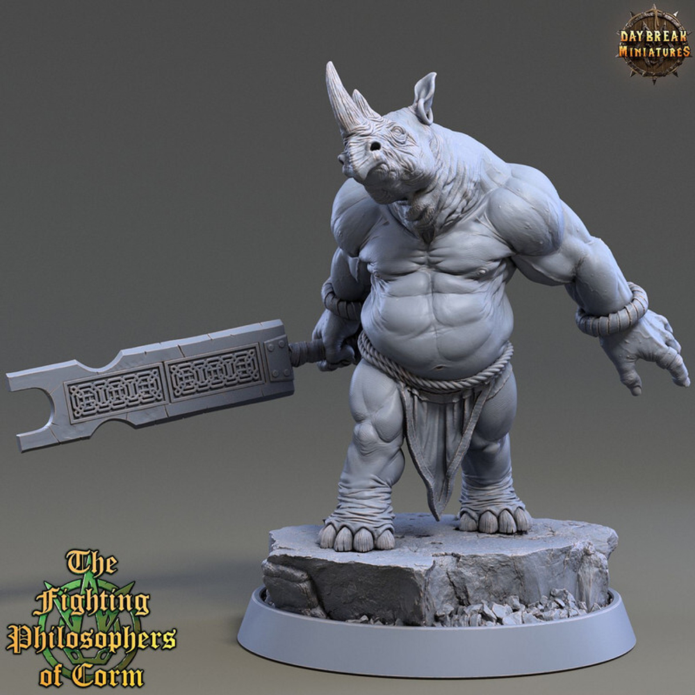 Носорог Воин Паладин Варвар Файтер Рыцарь миниатюра для dnd, днд, pathfinder, фентези, Настольная игра, НРИ, Варгейм, РПГ