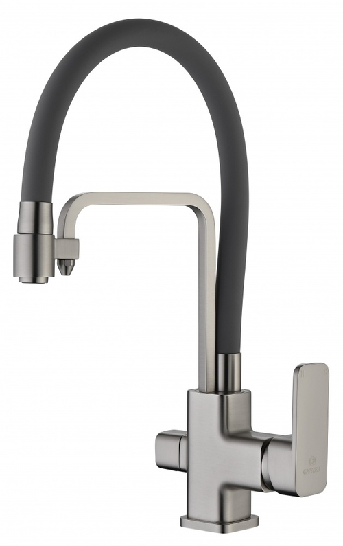 12026-GH Смес. для кухни с гибким шлангом и под фильтр (сат.сер.)  GANZER (10/1шт)