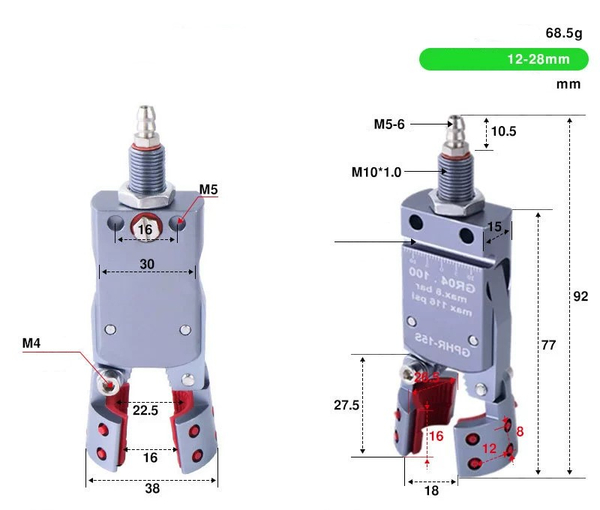 GHPR-15S external teeth (clamping range: 12-28mm) with detection