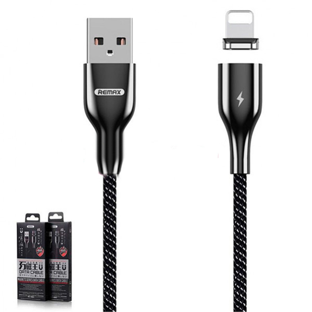 Кабель USB - Lightning (для iPhone) Remax RC-158i (магнитный, оплетка ткань, QC3.0) Черный
