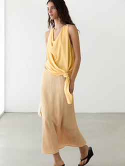 Massimo Dutti Струящаяся расклешенная юбка, бледно-желтый