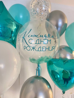 Воздушные шары бирюзовые/ шар с перьями на грузиках №41