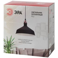 Светильник подвесной ЭРА PL2 BK/RC под лампу E27 высота плафона 200мм подвеса 780мм черный/медь